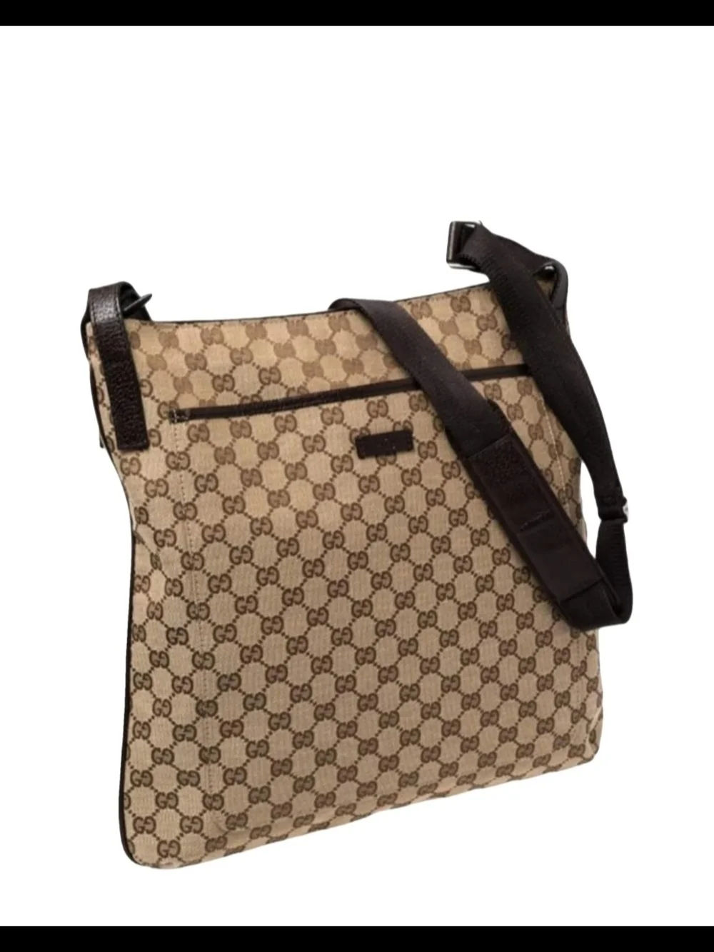 Gucci Beige GG Supreme Messenger Bag with Brown Trim